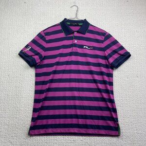 RLX Ralph Lauren Polo Shirt Mens Large Purple / Blue Striped Stretch Preppy Golf